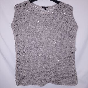 Eileen Fisher Sweater Large Beige Sequin Chainmail Tank